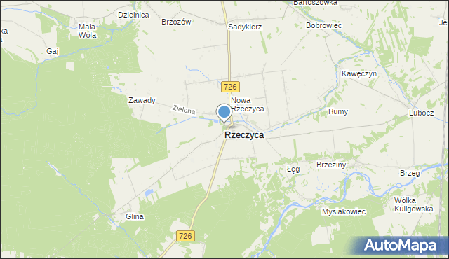mapa Rzeczyca, Rzeczyca powiat tomaszowski na mapie Targeo