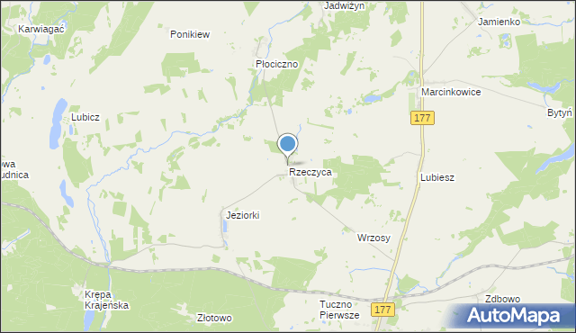 mapa Rzeczyca, Rzeczyca gmina Tuczno na mapie Targeo