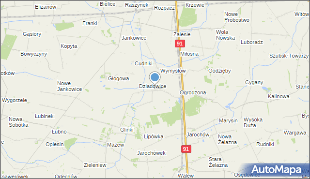 mapa Rzędków, Rzędków gmina Daszyna na mapie Targeo