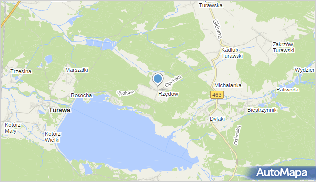 mapa Rzędów, Rzędów gmina Turawa na mapie Targeo