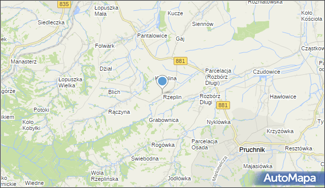 mapa Rzeplin, Rzeplin gmina Pruchnik na mapie Targeo