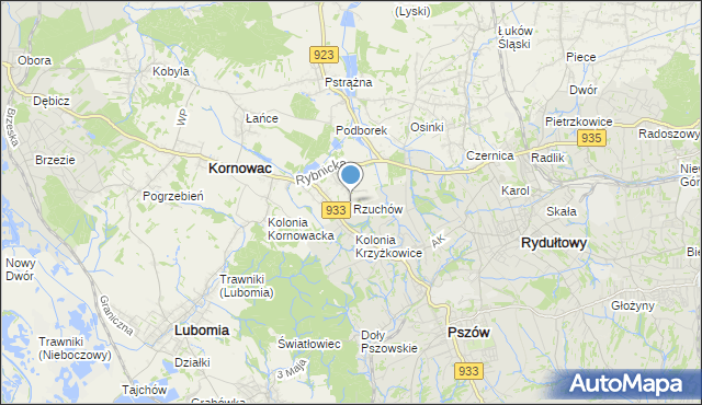 mapa Rzuchów, Rzuchów gmina Kornowac na mapie Targeo