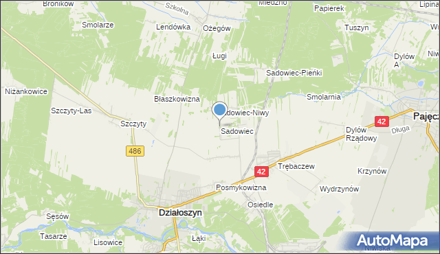 mapa Sadowiec, Sadowiec gmina Działoszyn na mapie Targeo