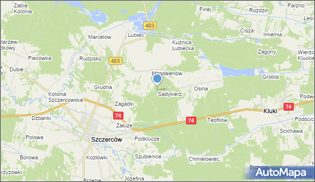 mapa Sadykierz, Sadykierz gmina Szczerców na mapie Targeo