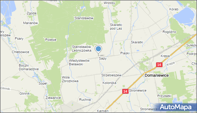 mapa Sapy, Sapy gmina Domaniewice na mapie Targeo
