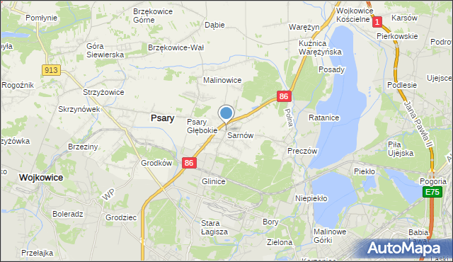 mapa Sarnów, Sarnów gmina Psary na mapie Targeo