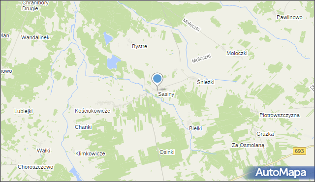 mapa Sasiny, Sasiny gmina Boćki na mapie Targeo