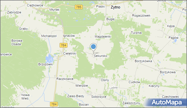 mapa Sekursko, Sekursko na mapie Targeo