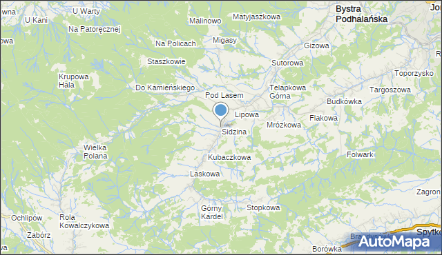 mapa Sidzina, Sidzina gmina Bystra-Sidzina na mapie Targeo