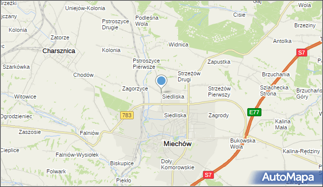 mapa Siedliska, Siedliska gmina Miechów na mapie Targeo