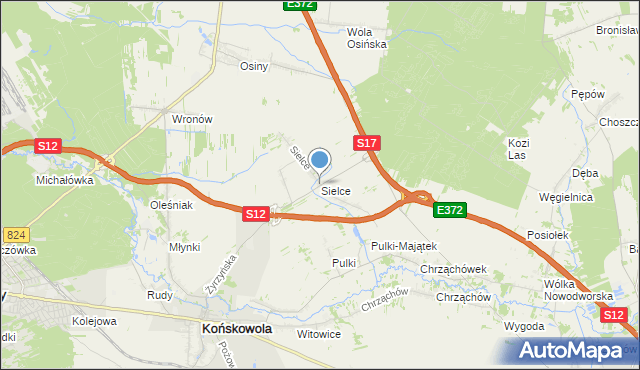 mapa Sielce, Sielce gmina Końskowola na mapie Targeo