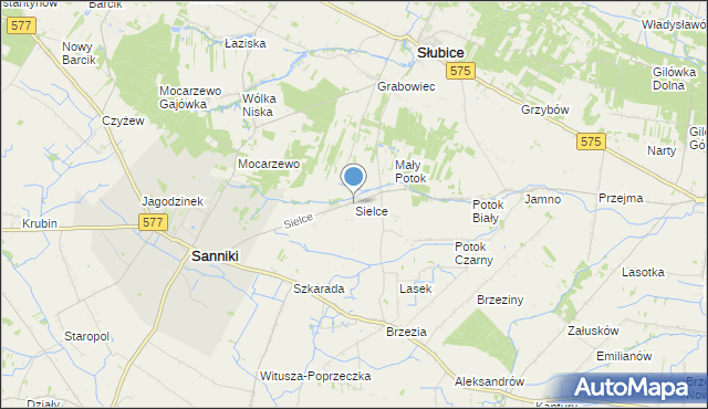 mapa Sielce, Sielce gmina Sanniki na mapie Targeo