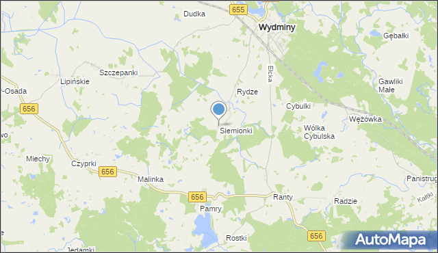 mapa Siemionki, Siemionki gmina Wydminy na mapie Targeo