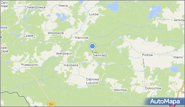 mapa Siemiradz, Siemiradz gmina Trzebiel na mapie Targeo