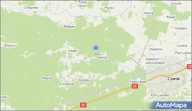 mapa Sienica, Sienica gmina Czersk na mapie Targeo