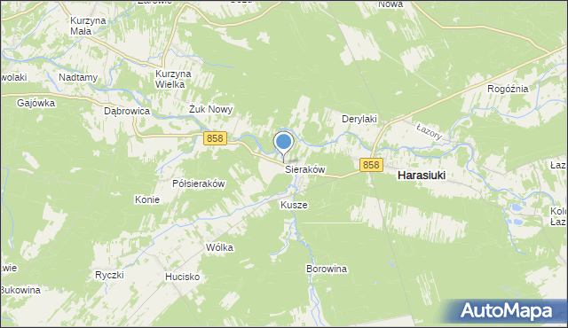 mapa Sieraków, Sieraków gmina Harasiuki na mapie Targeo