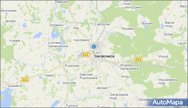 mapa Sierakowice, Sierakowice powiat kartuski na mapie Targeo