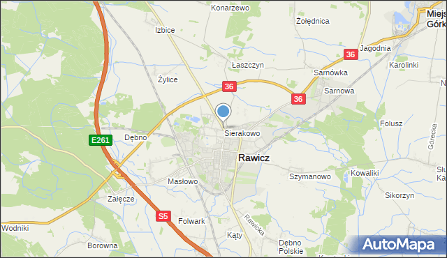 mapa Sierakowo, Sierakowo gmina Rawicz na mapie Targeo
