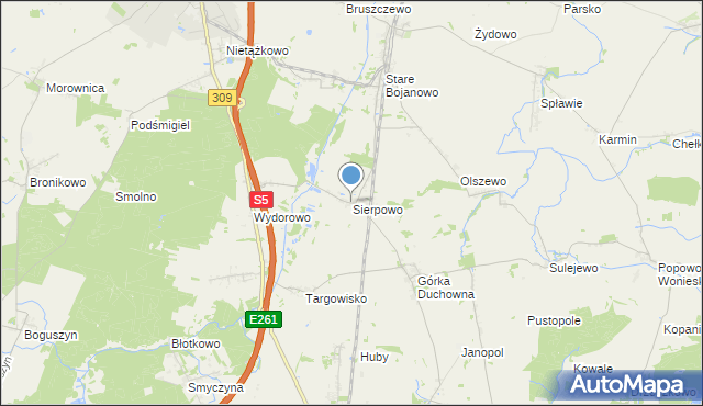 mapa Sierpowo, Sierpowo gmina Śmigiel na mapie Targeo