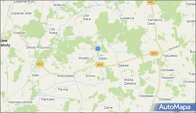 mapa Sieśki, Sieśki gmina Wyszki na mapie Targeo