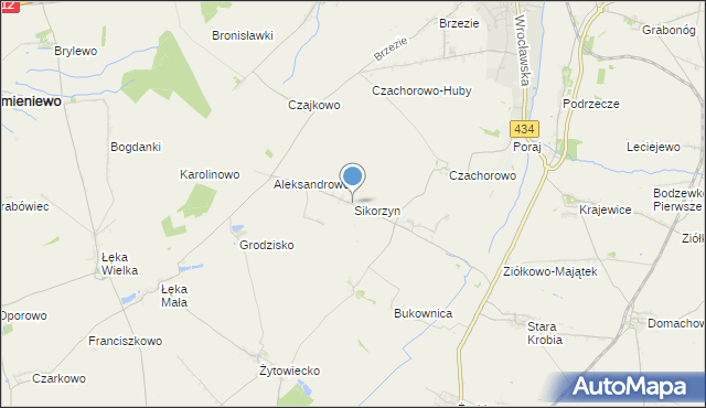 mapa Sikorzyn, Sikorzyn gmina Gostyń na mapie Targeo
