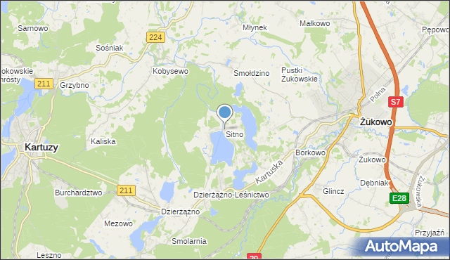 mapa Sitno, Sitno gmina Kartuzy na mapie Targeo