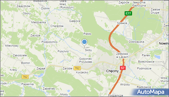 mapa Skiby, Skiby gmina Chęciny na mapie Targeo