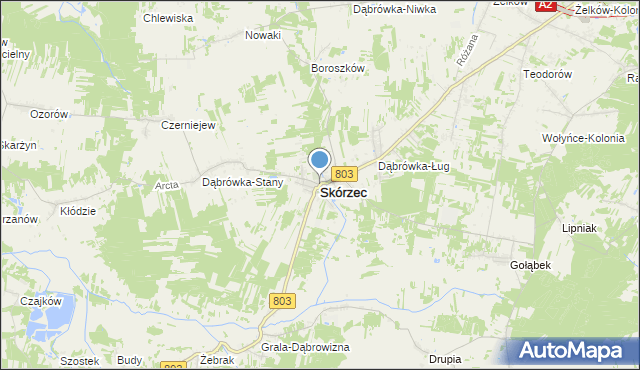 mapa Skórzec, Skórzec powiat siedlecki na mapie Targeo