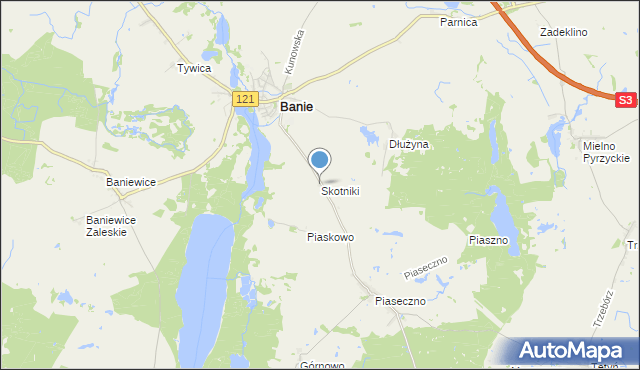 mapa Skotniki, Skotniki gmina Banie na mapie Targeo