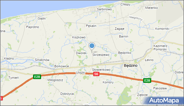 mapa Skrzeszewo, Skrzeszewo gmina Będzino na mapie Targeo