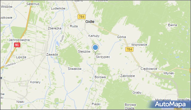 mapa Skrzypiec, Skrzypiec gmina Gidle na mapie Targeo