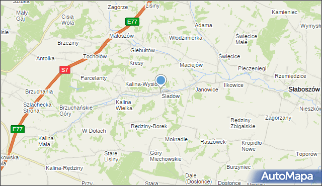 mapa Śladów, Śladów gmina Słaboszów na mapie Targeo