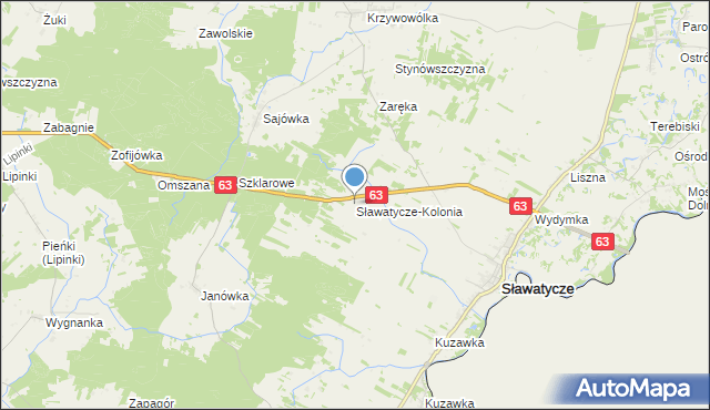 mapa Sławatycze-Kolonia, Sławatycze-Kolonia na mapie Targeo