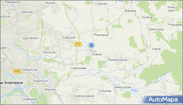 mapa Śliwice, Śliwice gmina Długołęka na mapie Targeo