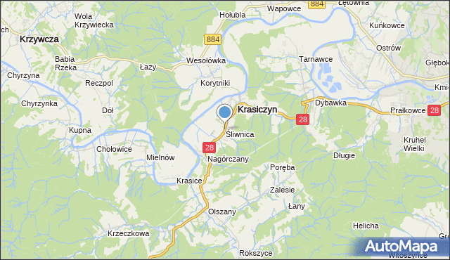 mapa Śliwnica, Śliwnica gmina Krasiczyn na mapie Targeo