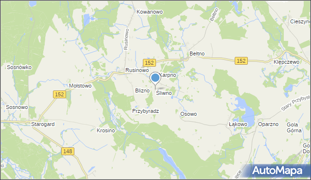mapa Śliwno, Śliwno gmina Świdwin na mapie Targeo