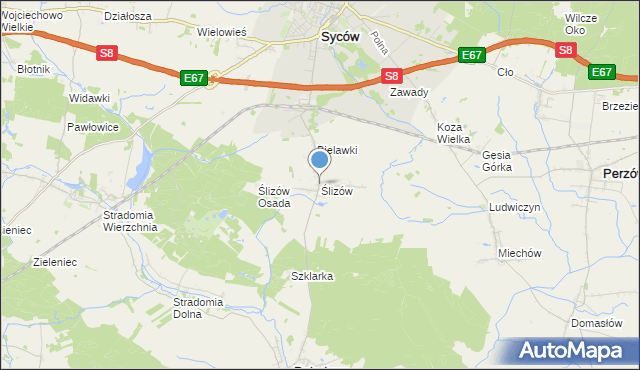 mapa Ślizów, Ślizów na mapie Targeo