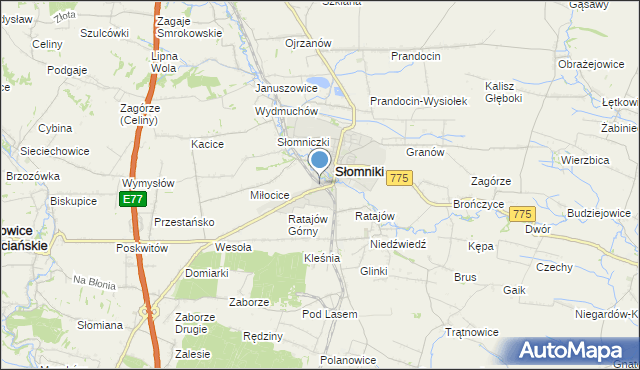 mapa Słomniki-Miasto, Słomniki-Miasto na mapie Targeo