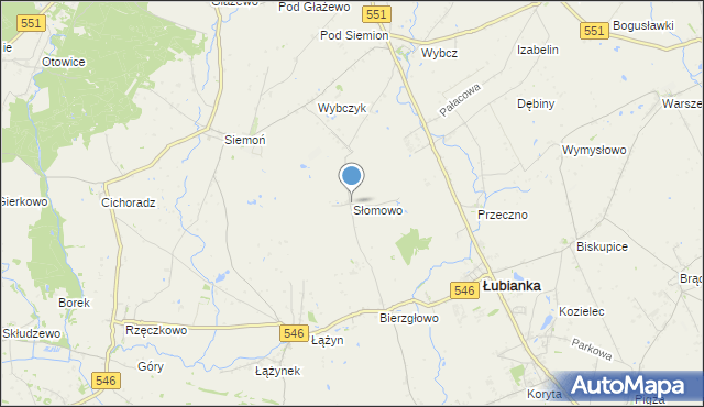 mapa Słomowo, Słomowo gmina Łubianka na mapie Targeo