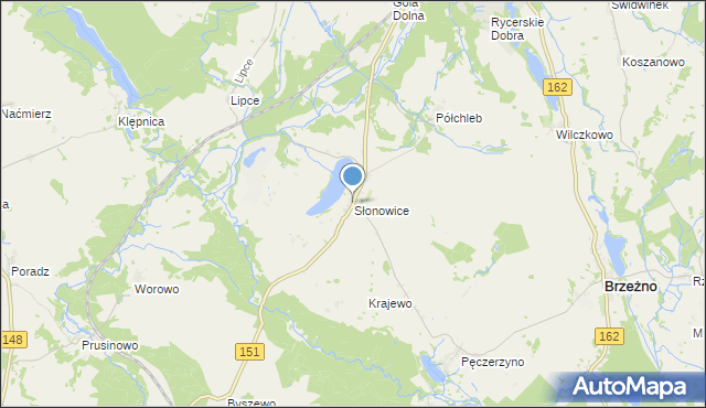 mapa Słonowice, Słonowice gmina Brzeżno na mapie Targeo