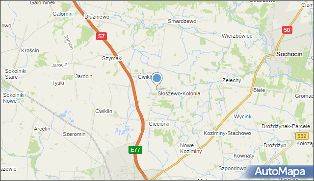 mapa Słoszewo-Kolonia, Słoszewo-Kolonia na mapie Targeo