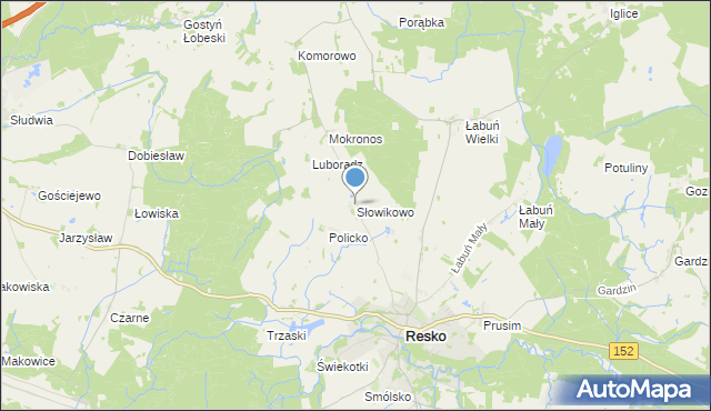 mapa Słowikowo, Słowikowo gmina Resko na mapie Targeo