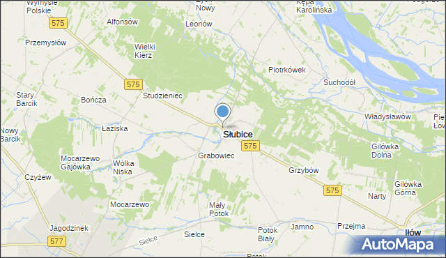 mapa Słubice, Słubice powiat płocki na mapie Targeo