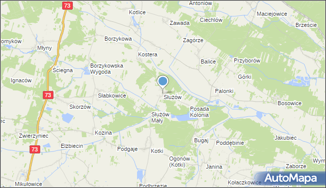 mapa Służów, Służów na mapie Targeo