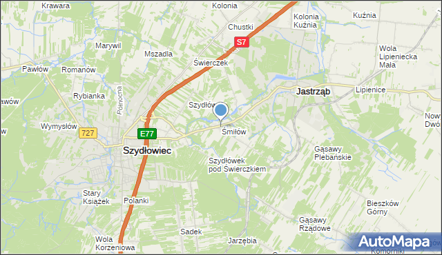 mapa Śmiłów, Śmiłów gmina Jastrząb na mapie Targeo