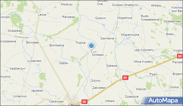 mapa Śmiłowo, Śmiłowo gmina Bielsk na mapie Targeo