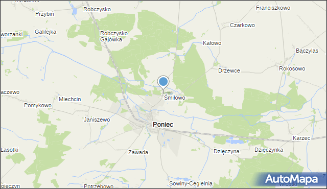 mapa Śmiłowo, Śmiłowo gmina Poniec na mapie Targeo