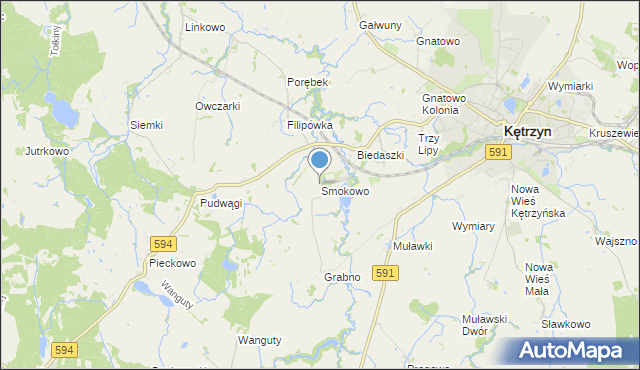 mapa Smokowo, Smokowo gmina Kętrzyn na mapie Targeo