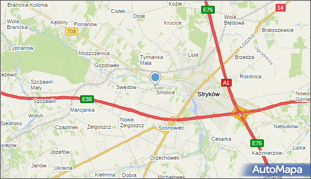 mapa Smolice, Smolice gmina Stryków na mapie Targeo