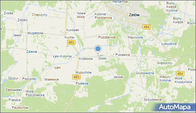 mapa Sobki, Sobki gmina Zelów na mapie Targeo